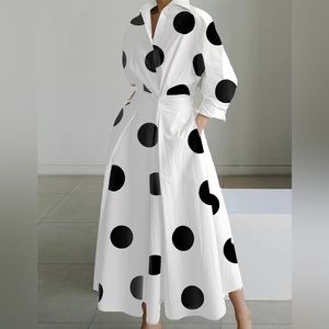 Passion of Essence White Maxi Dress with Black Polka Dots